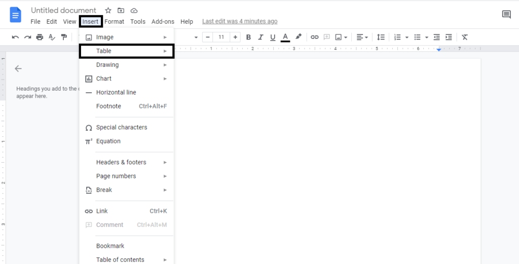 new document on the Google Docs page.