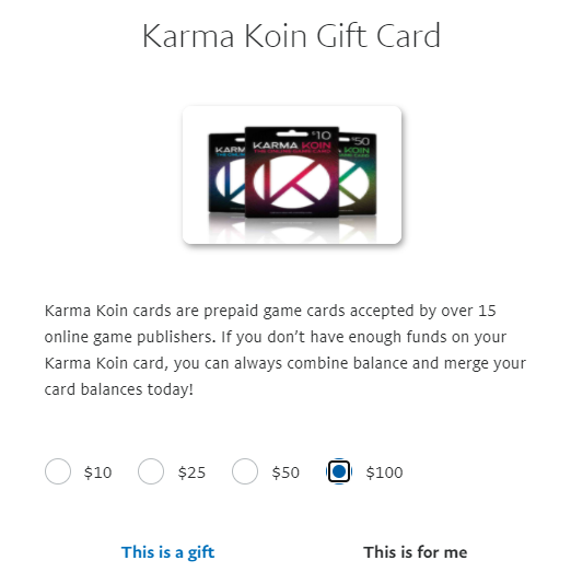 PayPal Karma Koin Gift Card