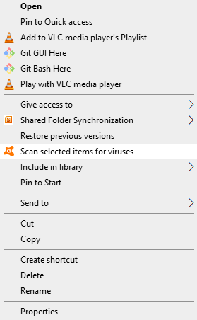 Scan selected items for viruses