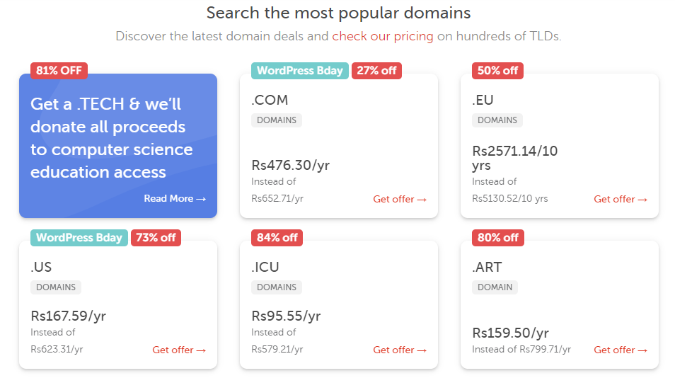 pricing of namecheap