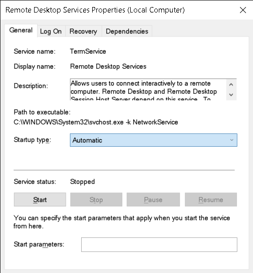 Remote desktop services properties
