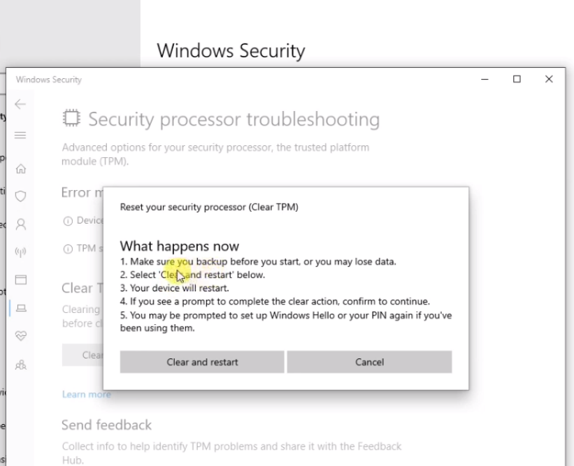Limpe o TPM usando as configurações do Windows