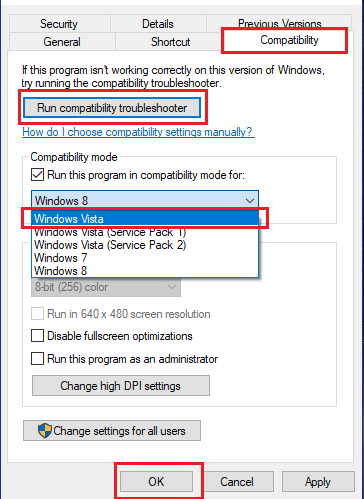 Changing Compatibility to Previous versions.