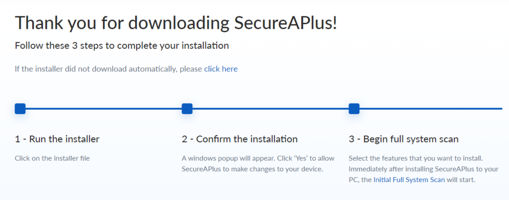 Steps are shown on the webpage after downloading the Installer.