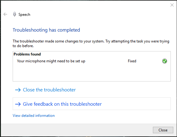 Troubleshooting has completed