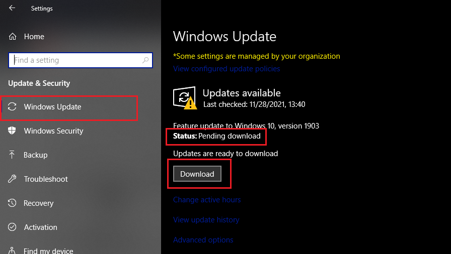 Windows update pending