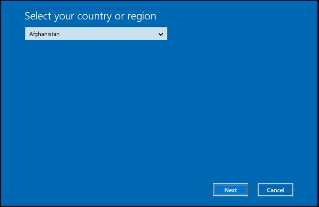 select your region from the list