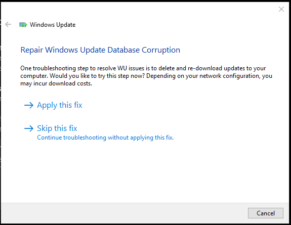 Repair windows update database corruption