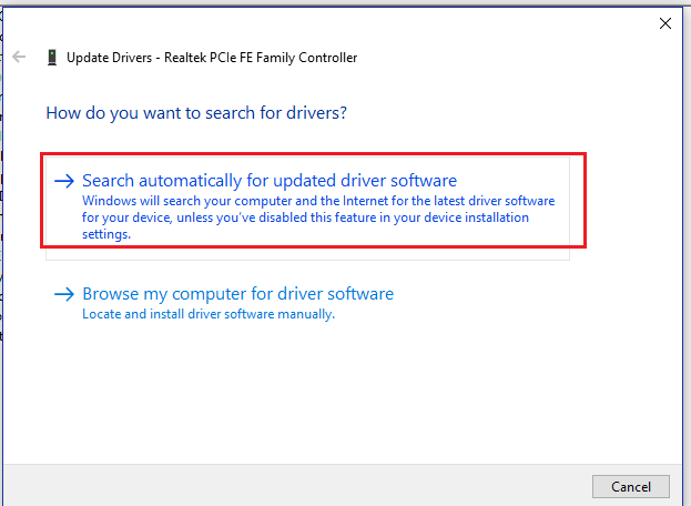 Select the Search automatically for updated driver software option