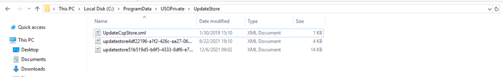 XML files in the USOPrivate/UpdateStore