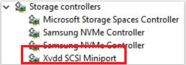 xvdd scsi miniport showing up in the device manager.