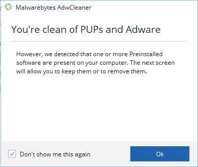 Adware detection complete: AdwCleaner Bleeping Tool