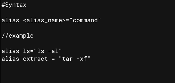 The syntax for adding aliases to the file.