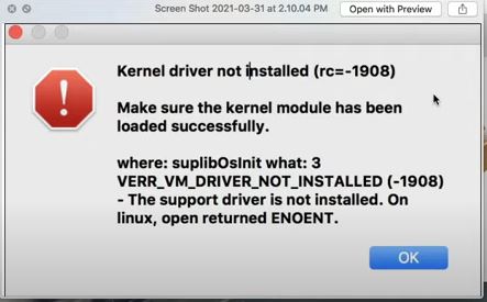 Virtualbox kernel driver not installed error