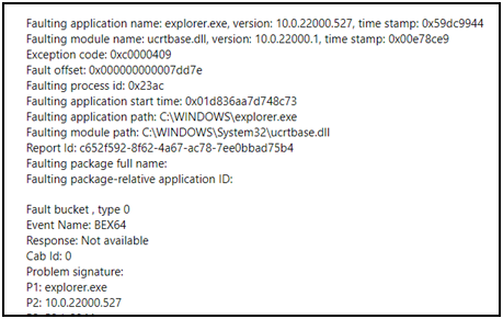 Ucrtbase.dll explorer.exe and faulting module path c windows system32 crash in the device